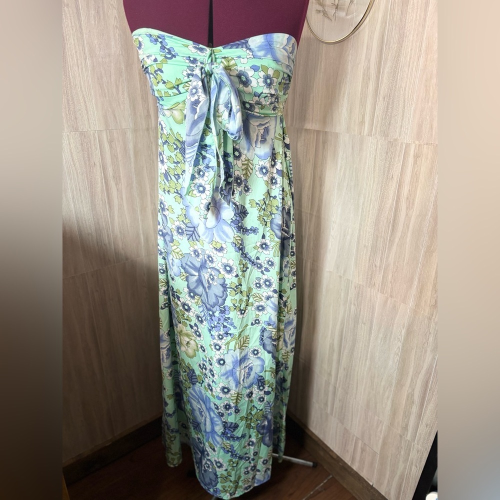 Band of Gypsies Mint Green and Blue Smocked Top Strapless Maxi Dress